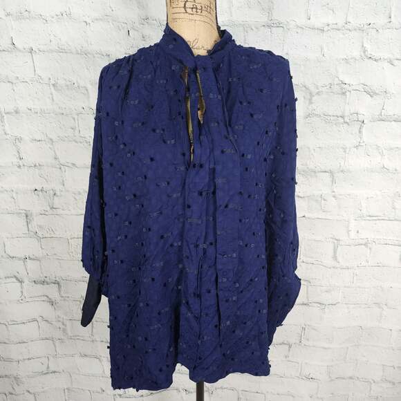 Rachel Comey sample designer kent Blouse Sz 2 navy textured top long sleeve A12C - Picture 1 of 6